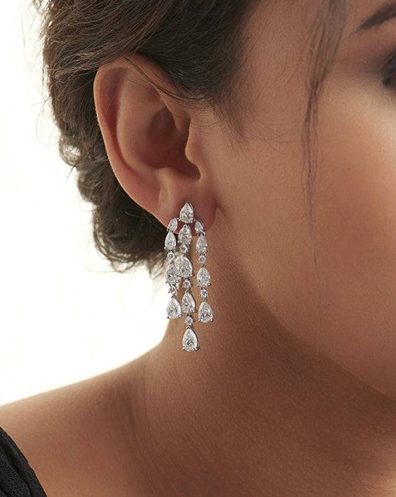 Fiona Diamonds Una Pear Lab Diamond Dangler Earrings in 18K White Gold - elegant look