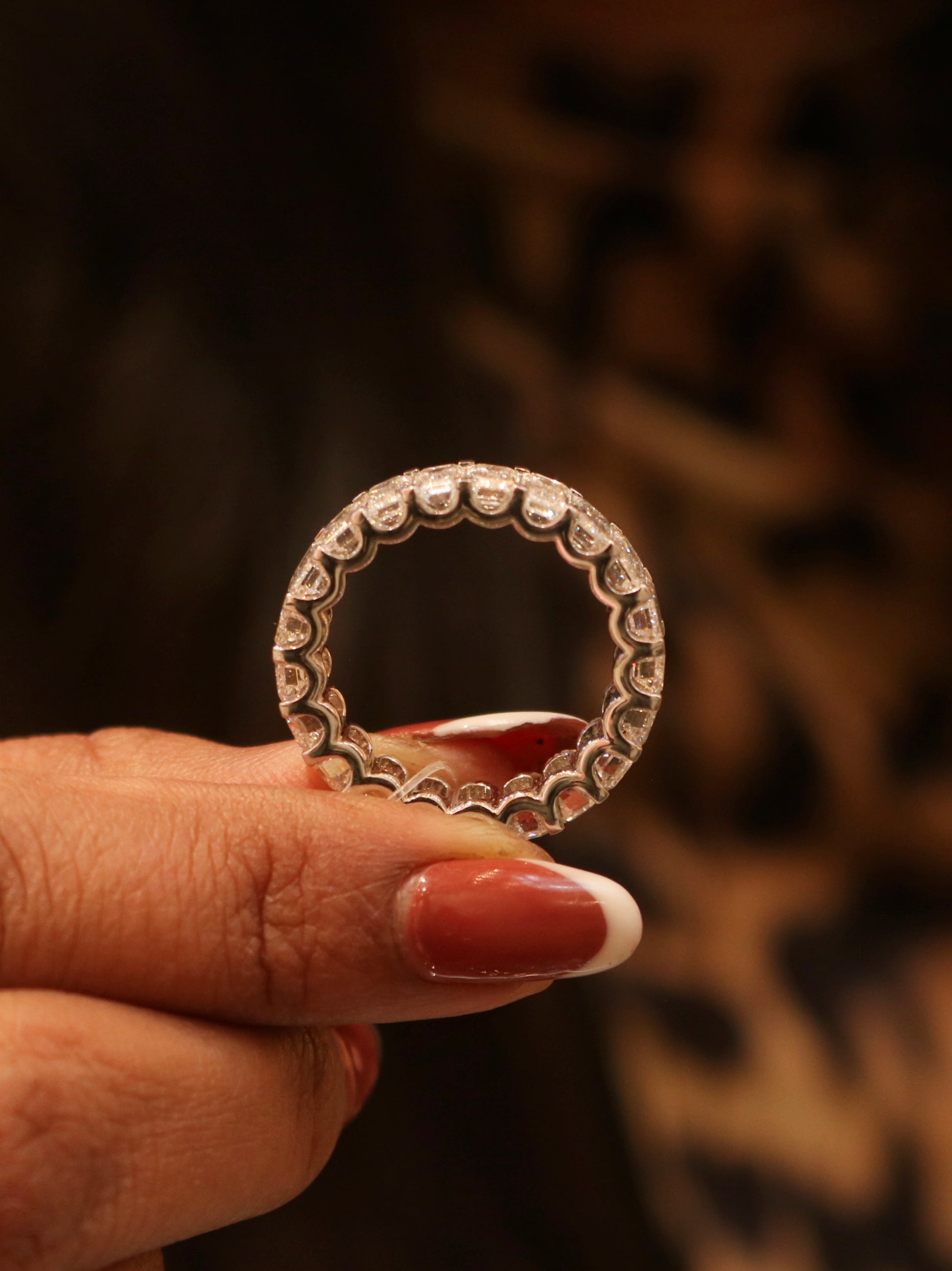 Fiona Diamonds Glycianne Emerald Lab Diamond Eternity Ring in 14K White Gold on hand