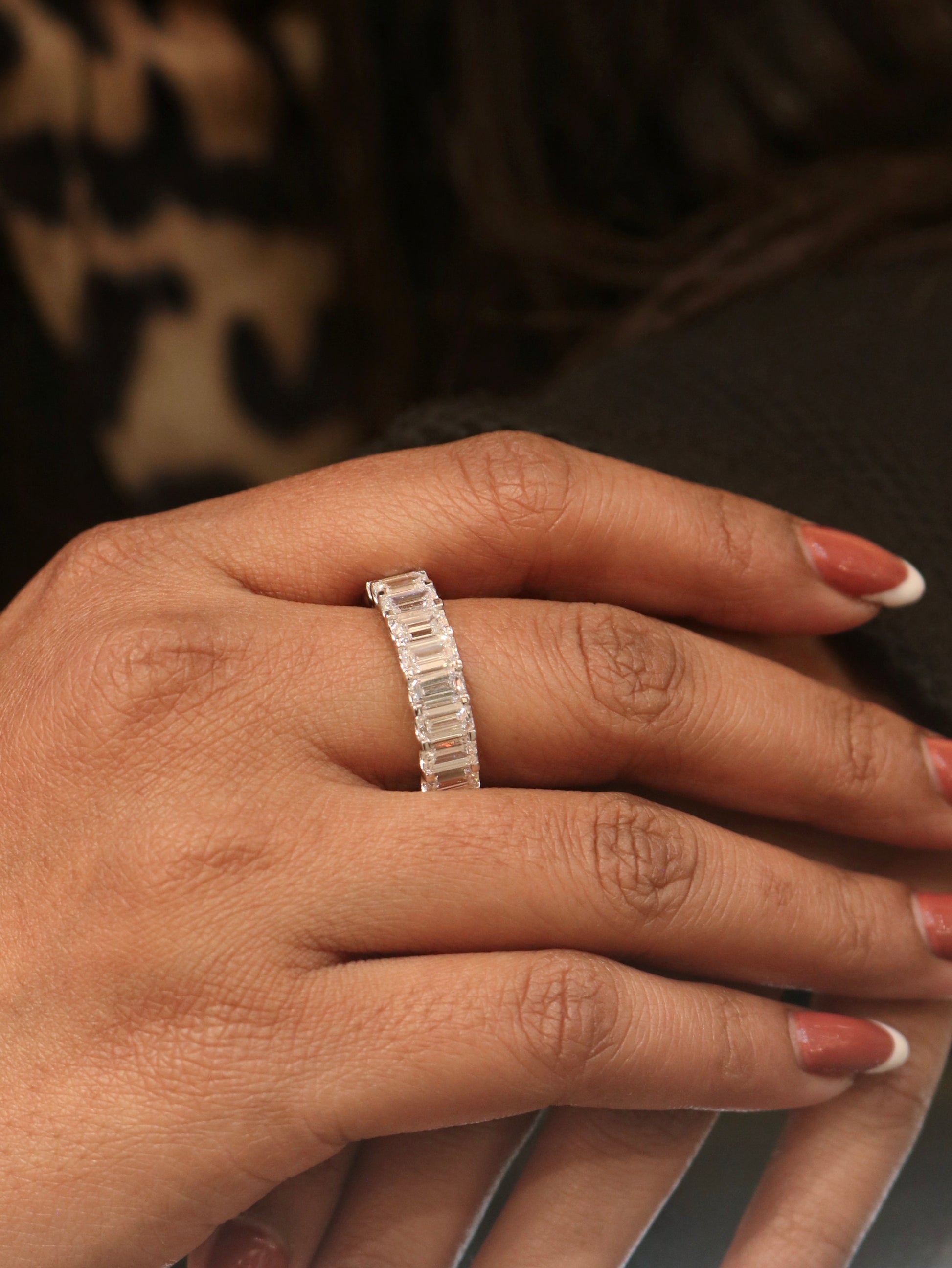 Side view of Glycianne Emerald Lab Diamond Eternity Ring in 14K White Gold - Fiona Diamonds