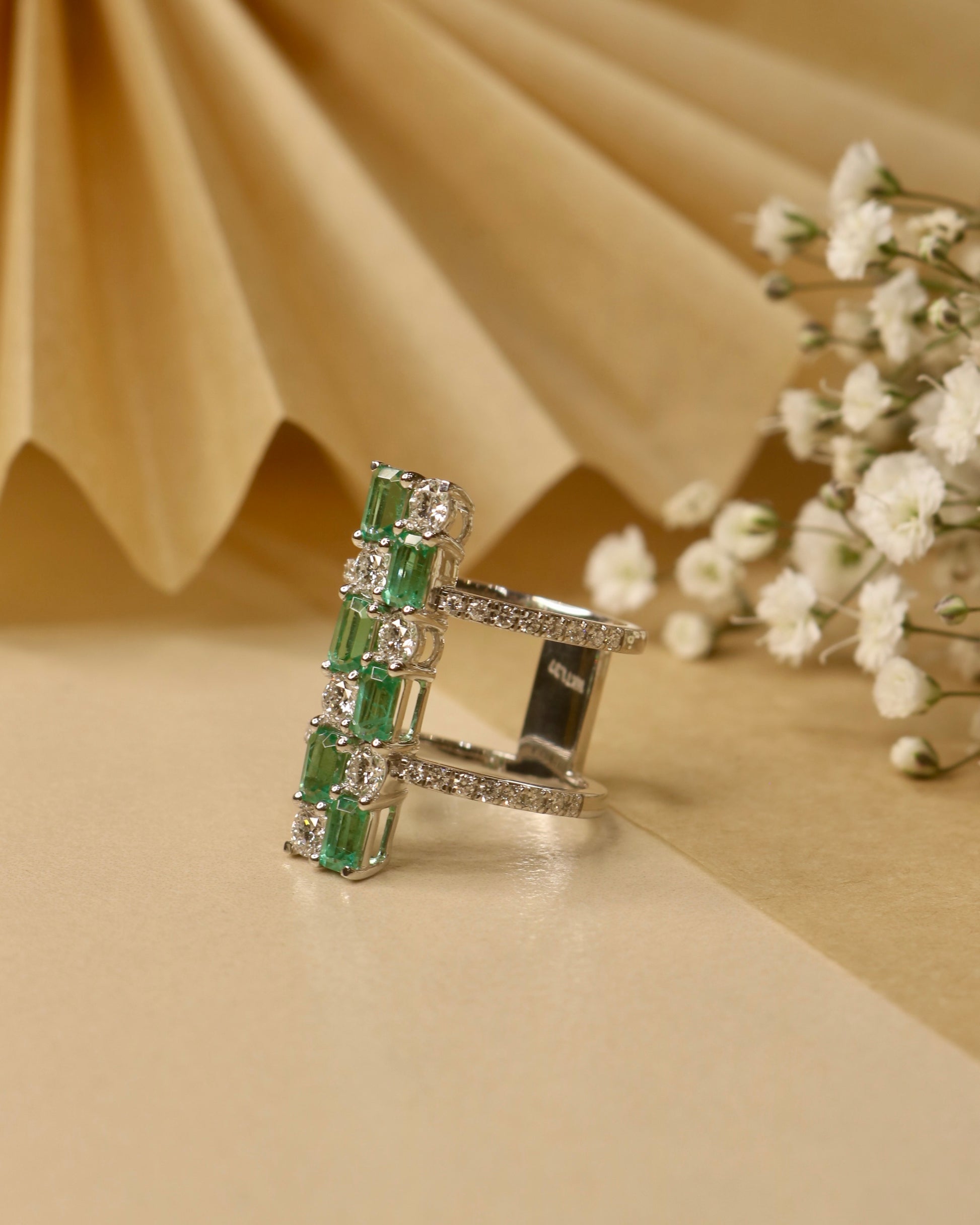 Elegant Brylithia Round Lab Diamond Cocktail Ring in 14K White Gold by Fiona Diamonds