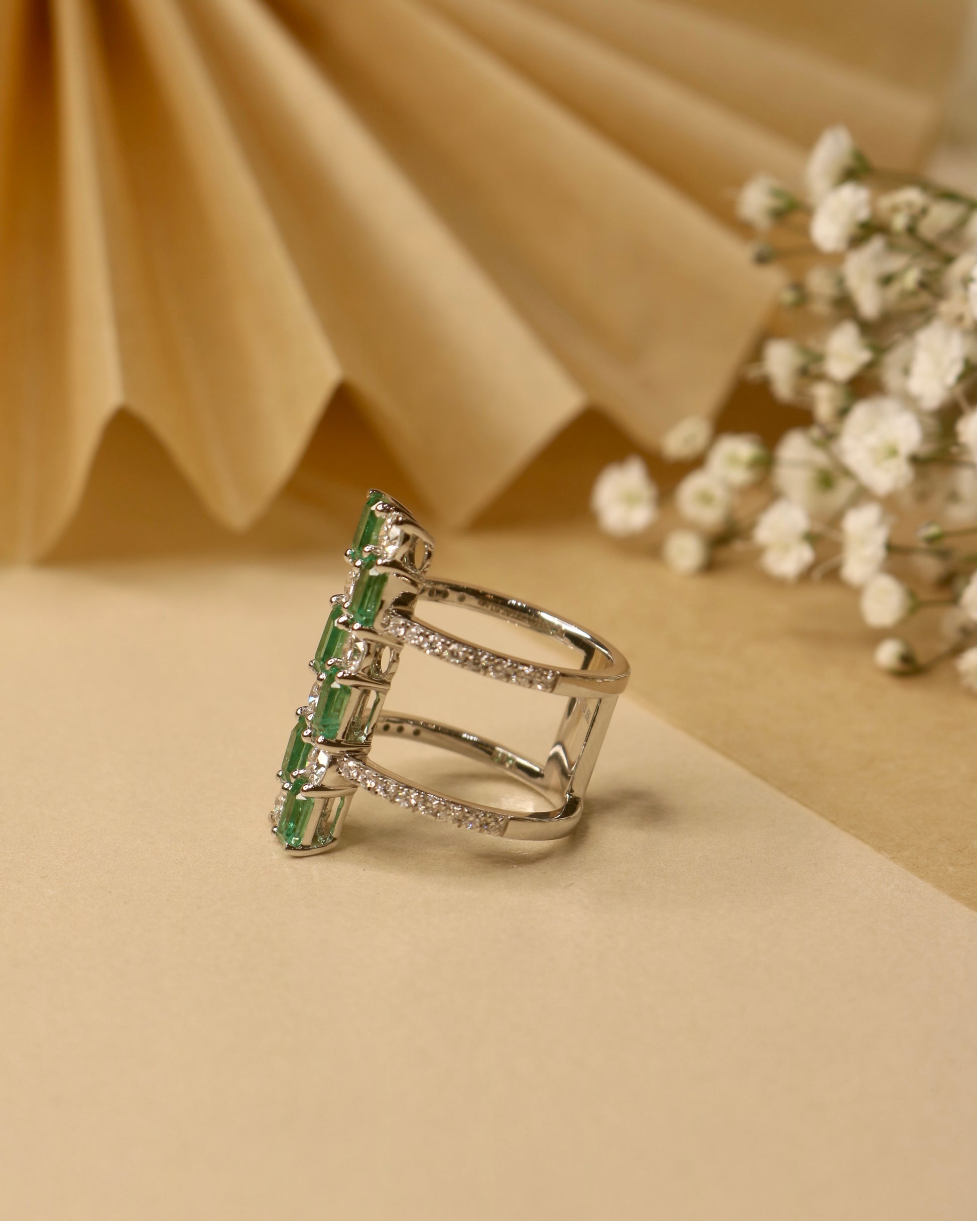 Sparkling Brylithia Round Lab Diamond Cocktail Ring in 14K White Gold - Fiona Diamonds