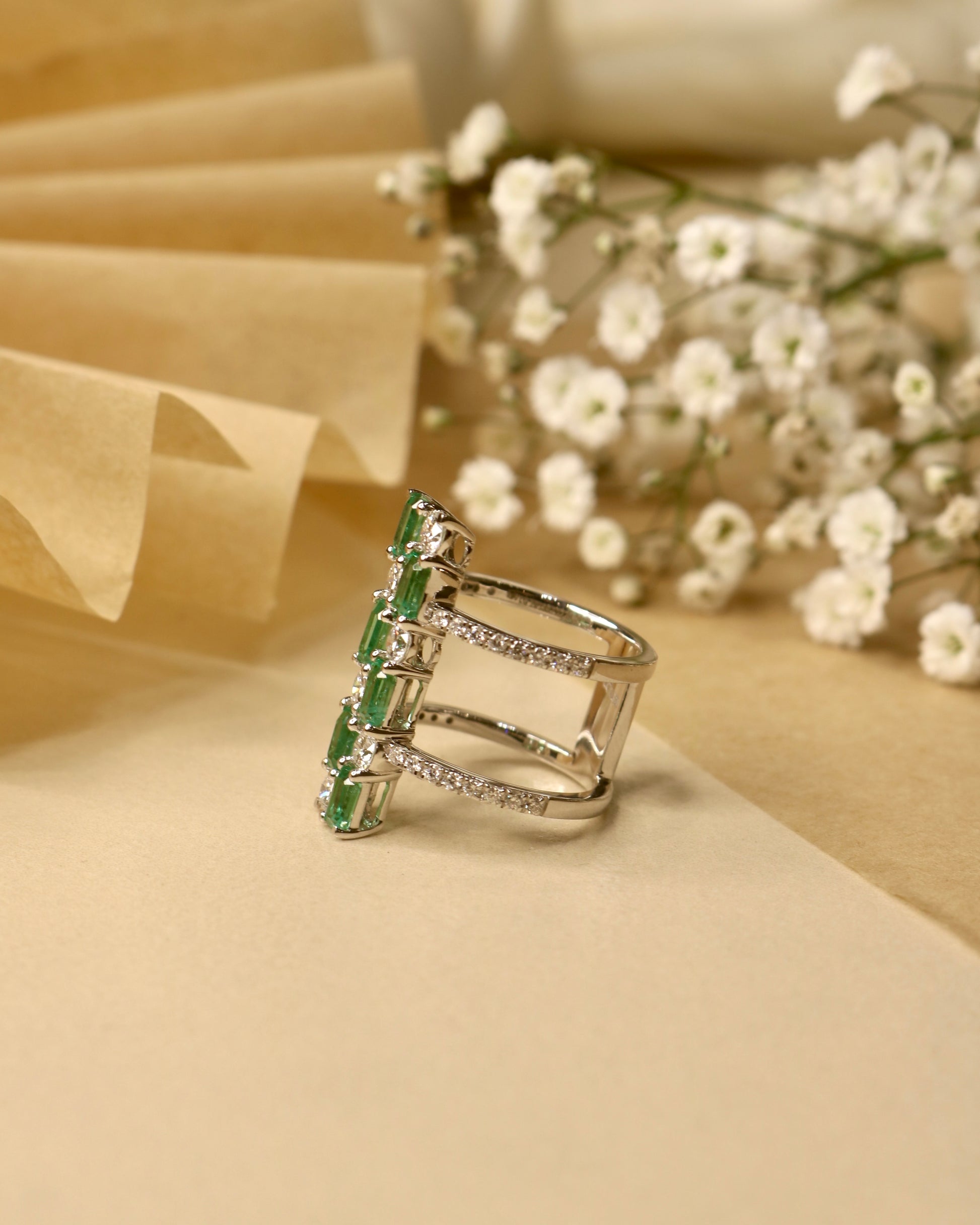 Brilliant Brylithia Lab Diamond Cocktail Ring in 14K White Gold by Fiona Diamonds