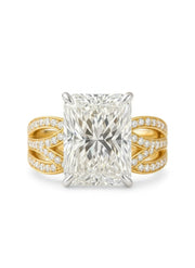 Thalya 8.8ct Whisper Emerald Lab Diamond Side Stone Solitaire Ring in 18K Yellow Gold by Fiona Diamonds