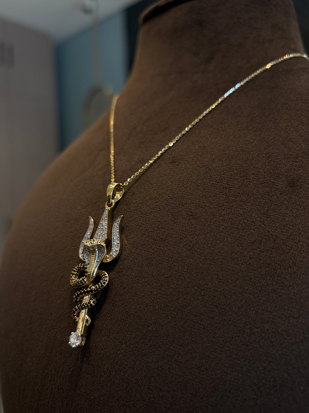 Neelkanth Rudraksha Trishul Lab Diamond Pendant