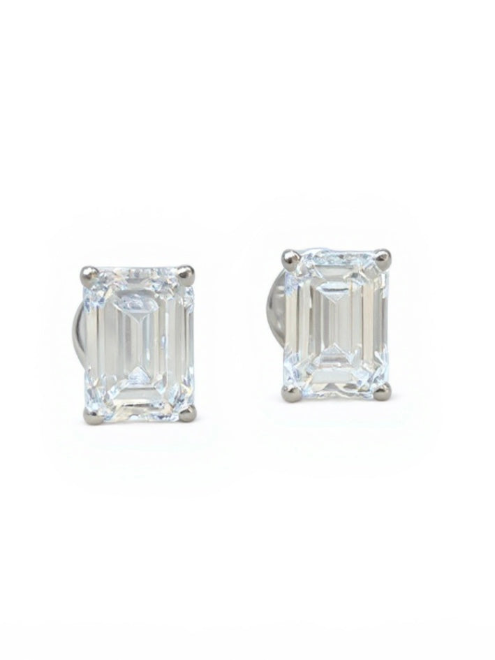 2ct Emerald Emerald Lab Diamond Classic Solitaire Stud Earrings in 18K White Gold by Fiona Diamonds