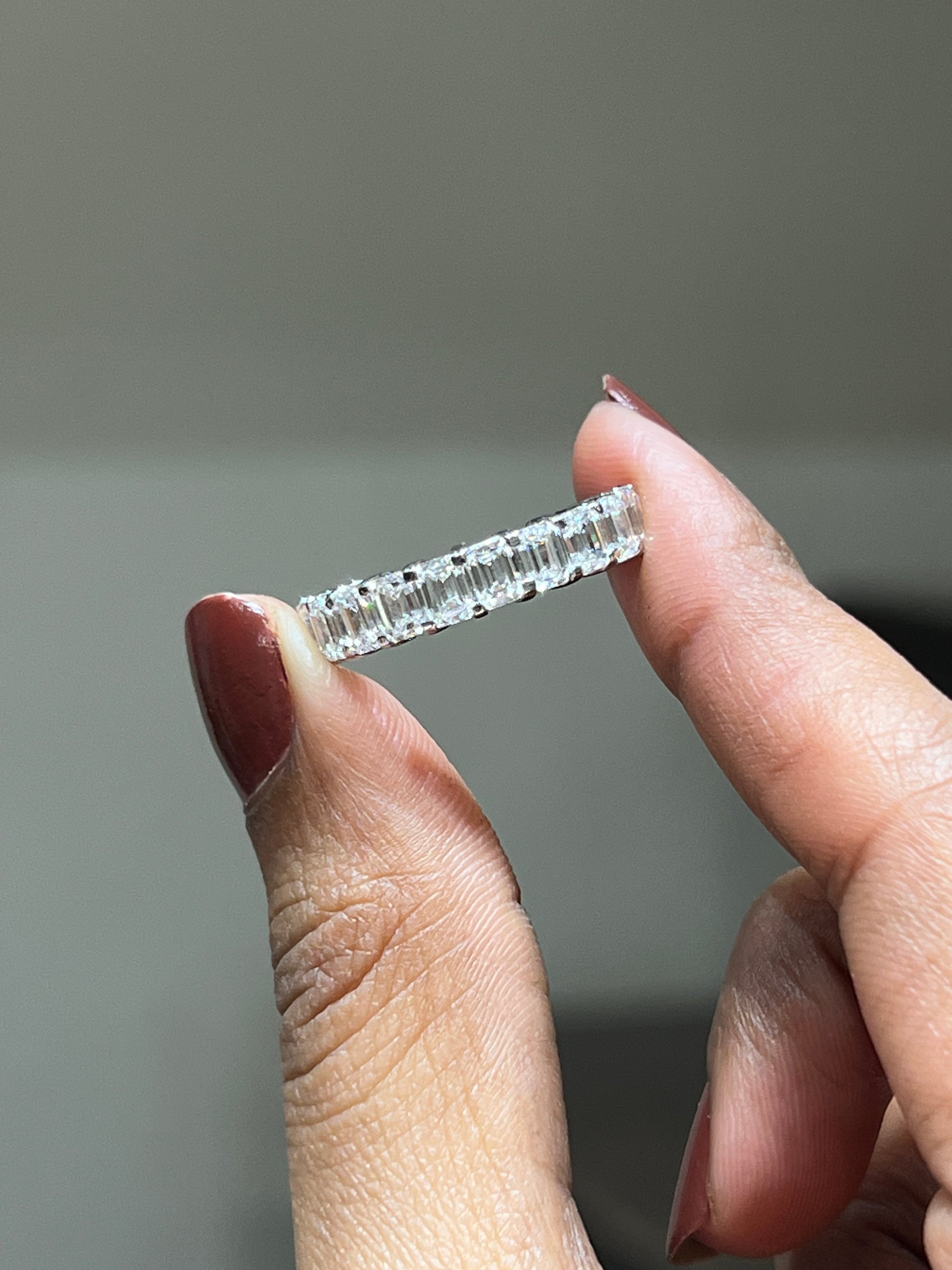 Top view of Ulivra Emerald Lab Diamond Eternity Ring in 18K White Gold - Fiona Diamonds