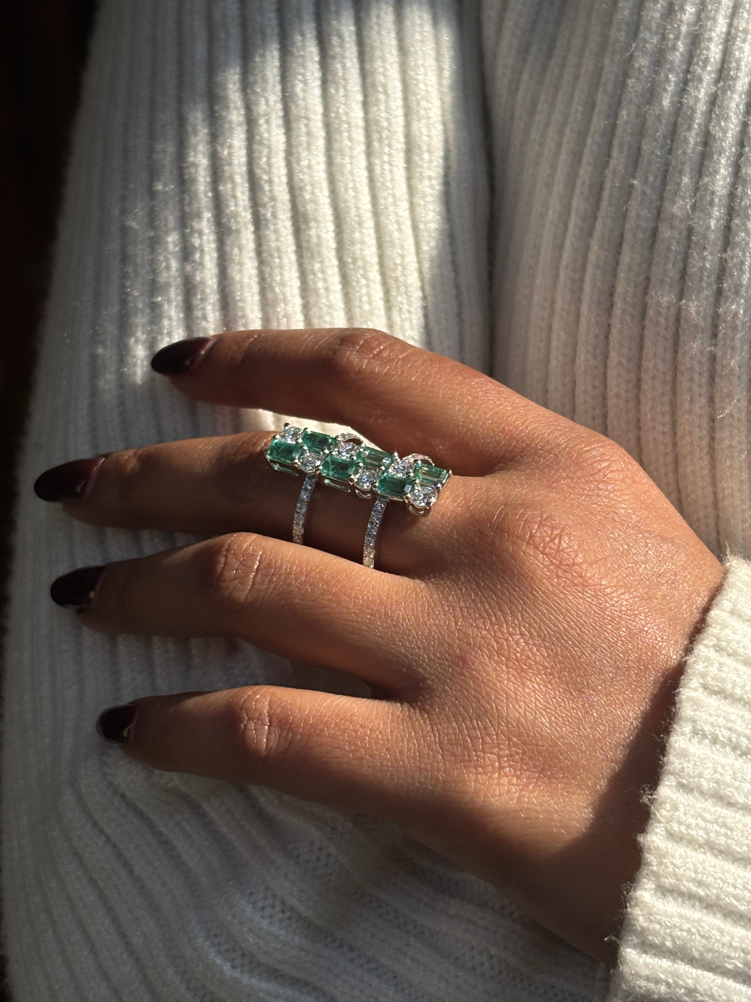Close-up of Brylithia Round Lab Diamond Cocktail Ring set in 14K White Gold by Fiona Diamonds