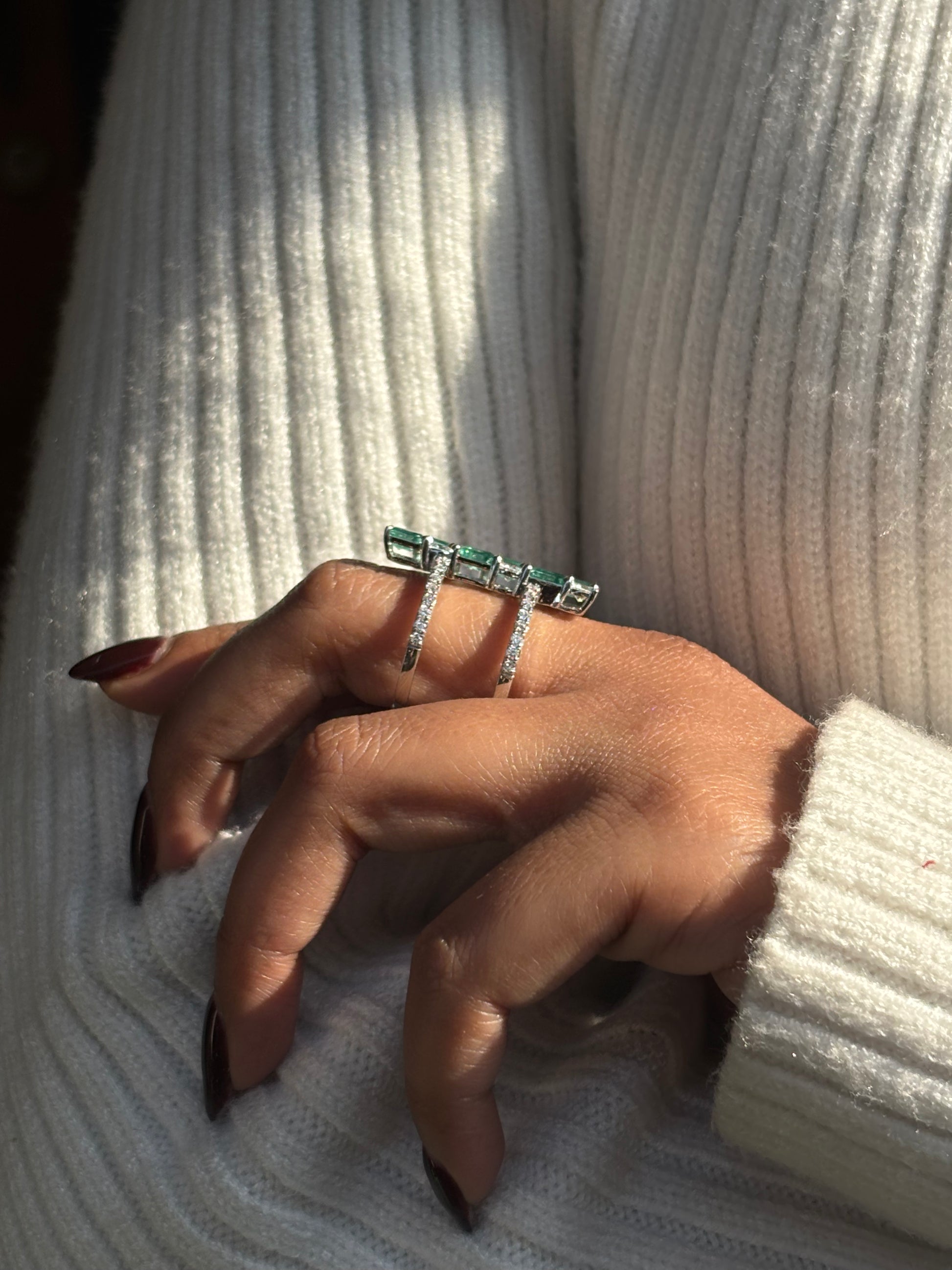 Fiona Diamonds Brylithia Round Lab Diamond Cocktail Ring in 14K White Gold on hand