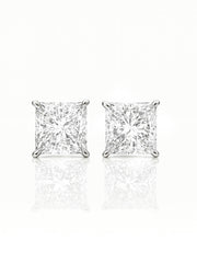 Aviann 3ct Princess Lab Diamond Classic Solitaire Stud Earrings in 18K White Gold by Fiona Diamonds