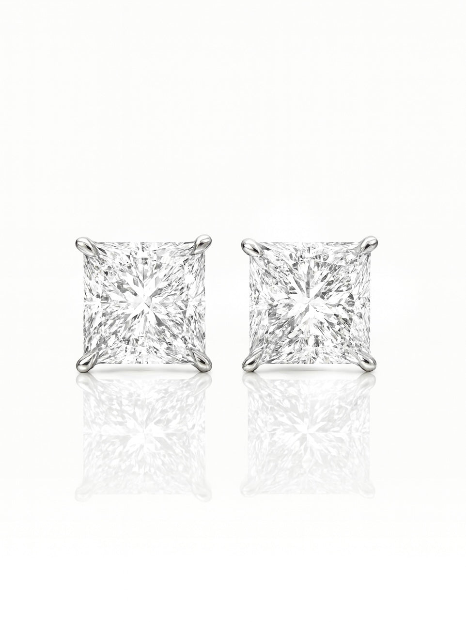 Aviann 3ct Princess Lab Diamond Classic Solitaire Stud Earrings in 18K White Gold by Fiona Diamonds