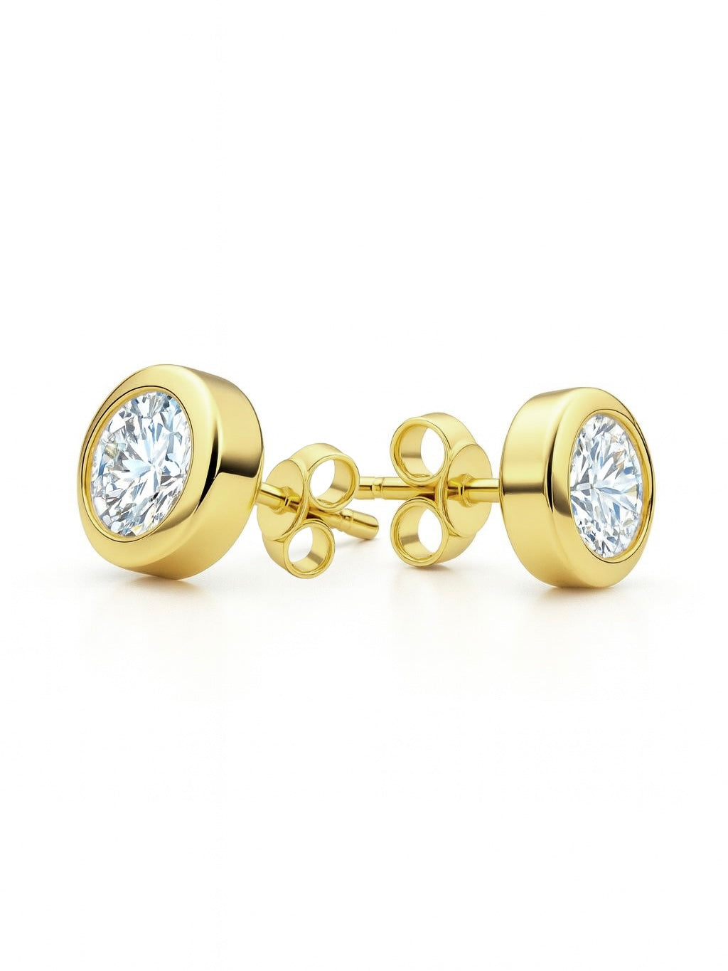 Side view of 50 Pointer Round Round Lab Diamond Stud Earrings in 14K Yellow Gold - Fiona Diamonds