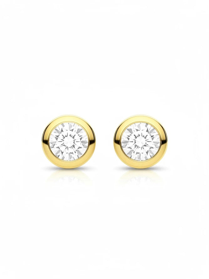50 Pointer Round Round Lab Diamond Classic Solitaire Stud Earrings in 14K Yellow Gold by Fiona Diamonds