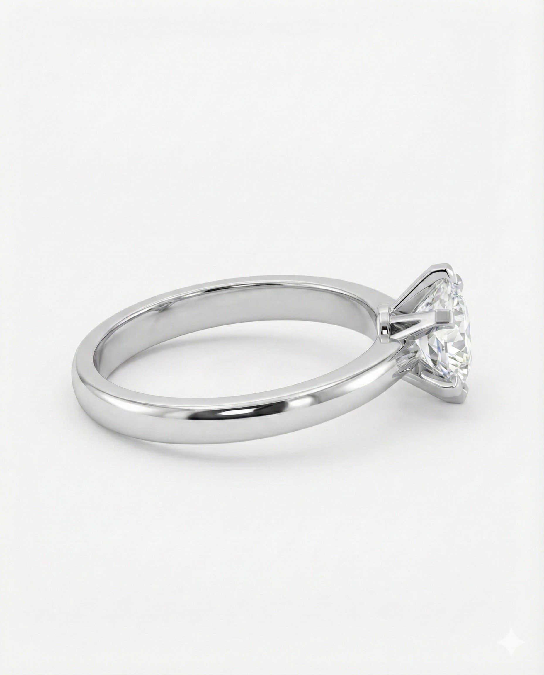 Close-up of Zihan 50 Pointer Round Lab Diamond Classic Solitaire Ring set in 18K White Gold by Fiona Diamonds