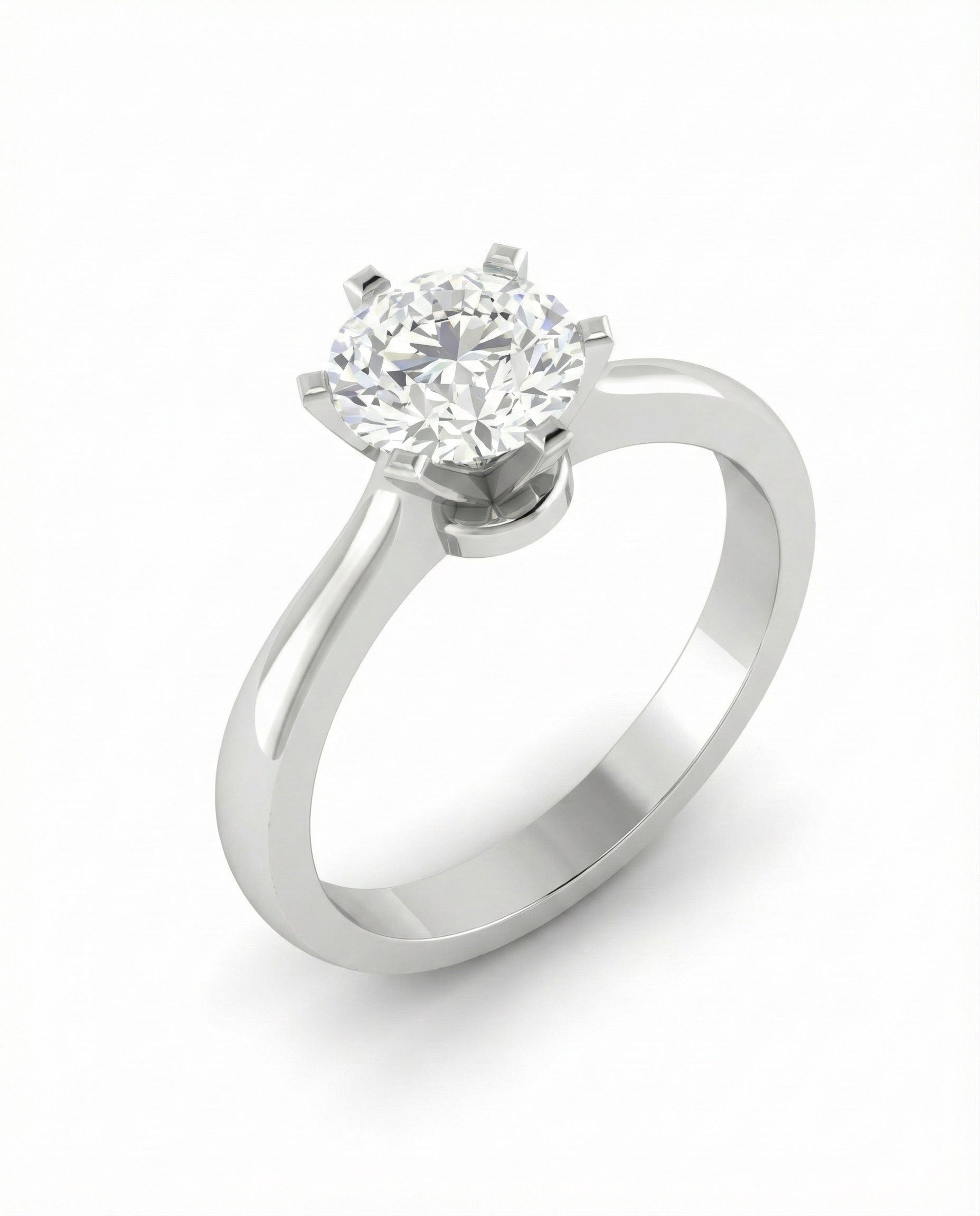 Side profile of Zihan 50 Pointer Round Lab Diamond Classic Solitaire Ring in 18K White Gold Fiona Diamonds