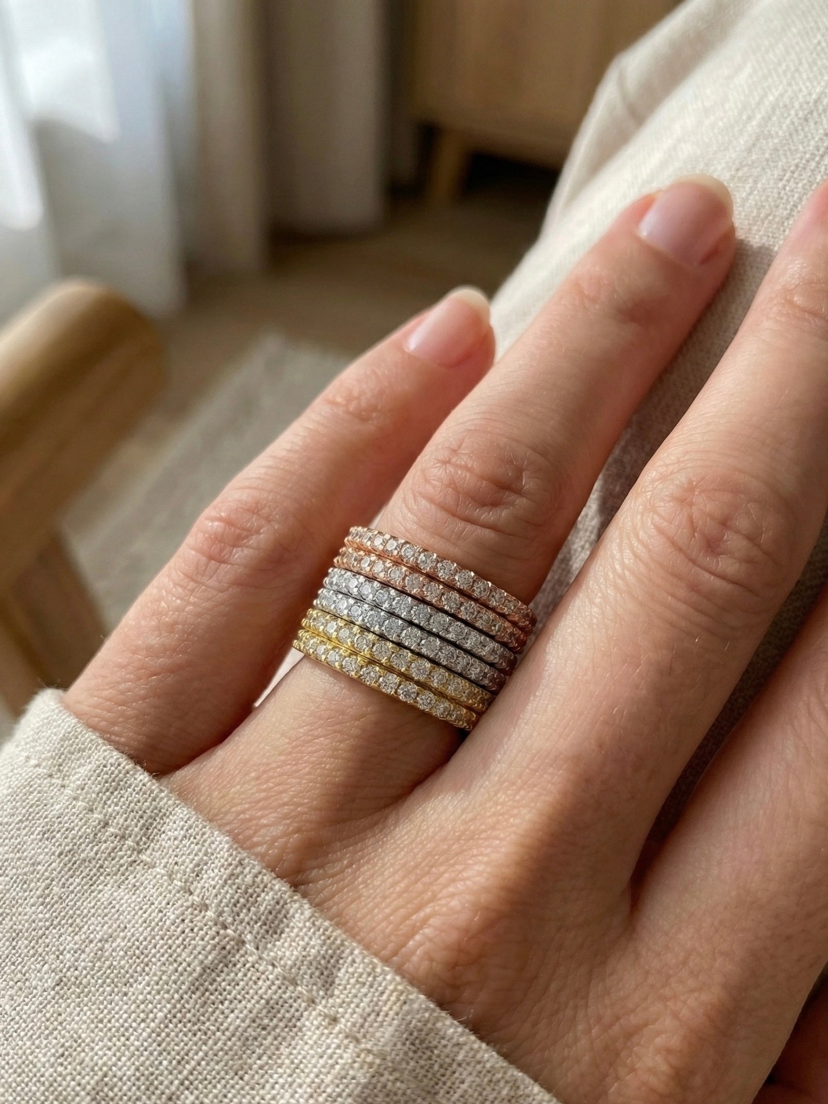 Side view of Helena Round Lab Diamond Eternity Ring in 18K Rose Gold - Fiona Diamonds