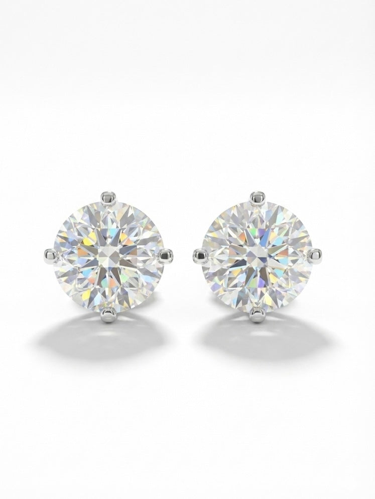 Side view of Lingyi 1.53ct Round Lab Diamond Stud Earrings in 14K White Gold - Fiona Diamonds