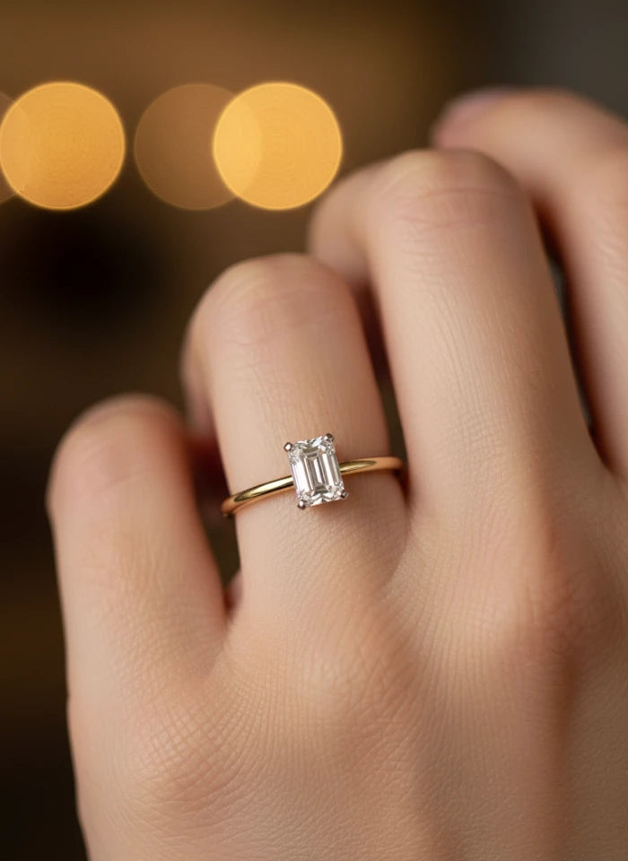 Elegant Mingxia 1ct Emerald Lab Diamond Classic Solitaire Ring in 14K Yellow Gold by Fiona Diamonds