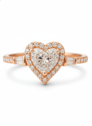 Yuxin Heart Lab Diamond Three Stone Ring in 14K Rose Gold by Fiona Diamonds