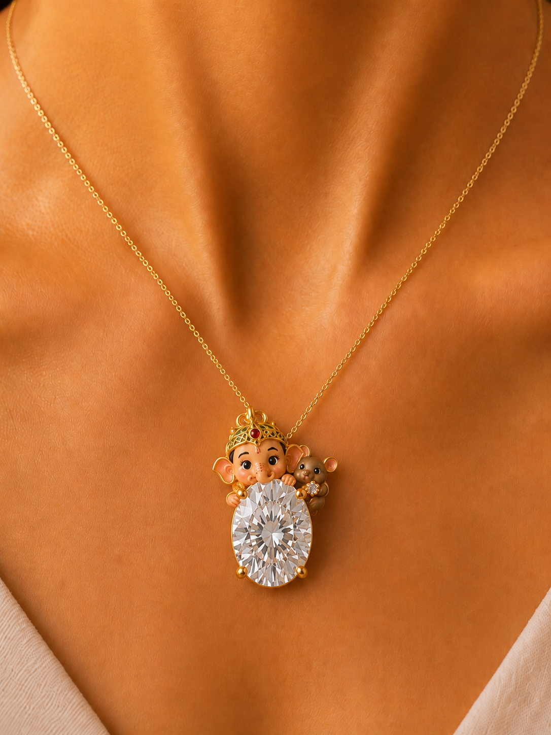 Ganesh Mushak Oval Lab Diamond Pendant