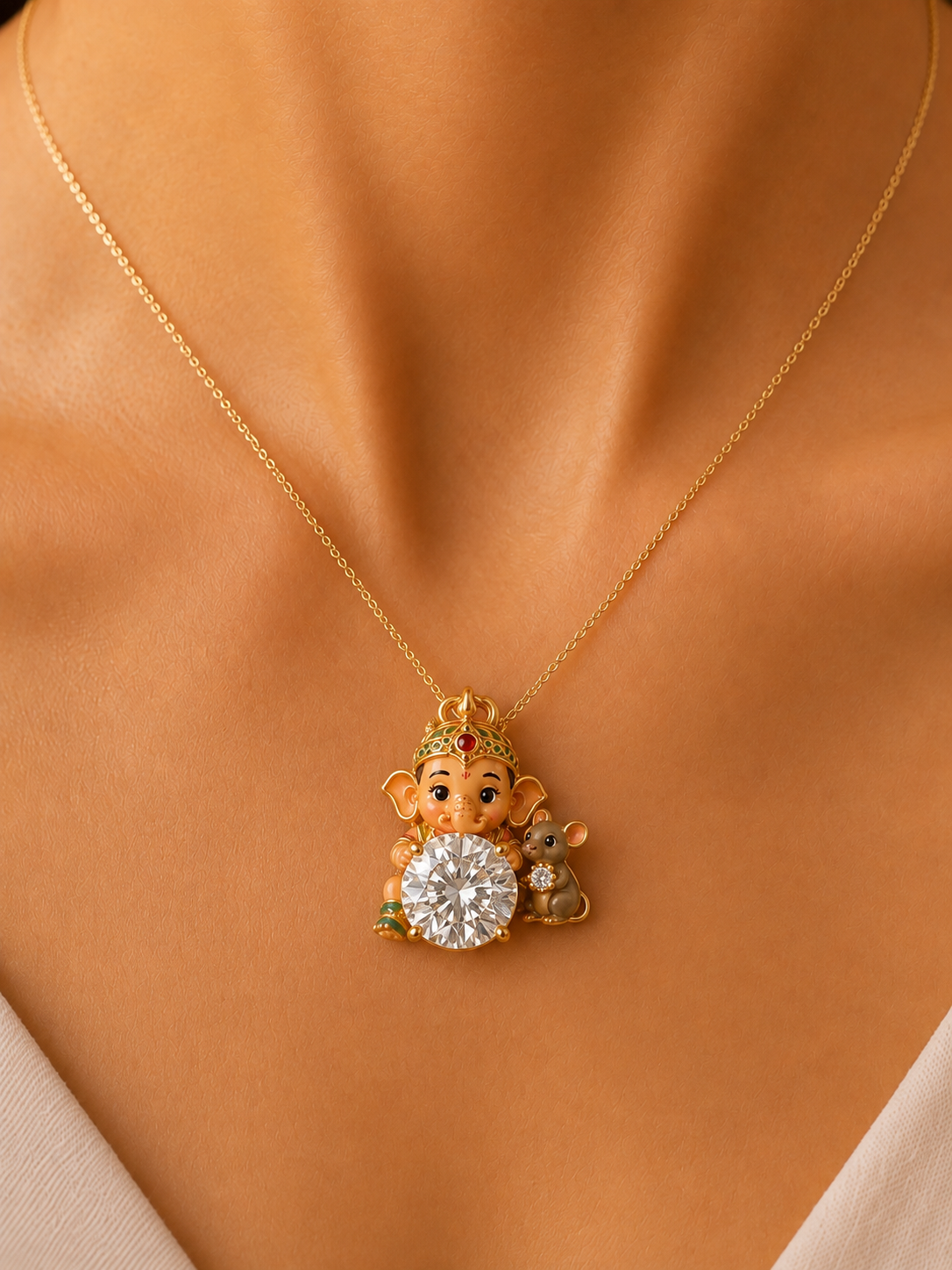 Ganesh Mushak Blessing Lab Diamond Pendant