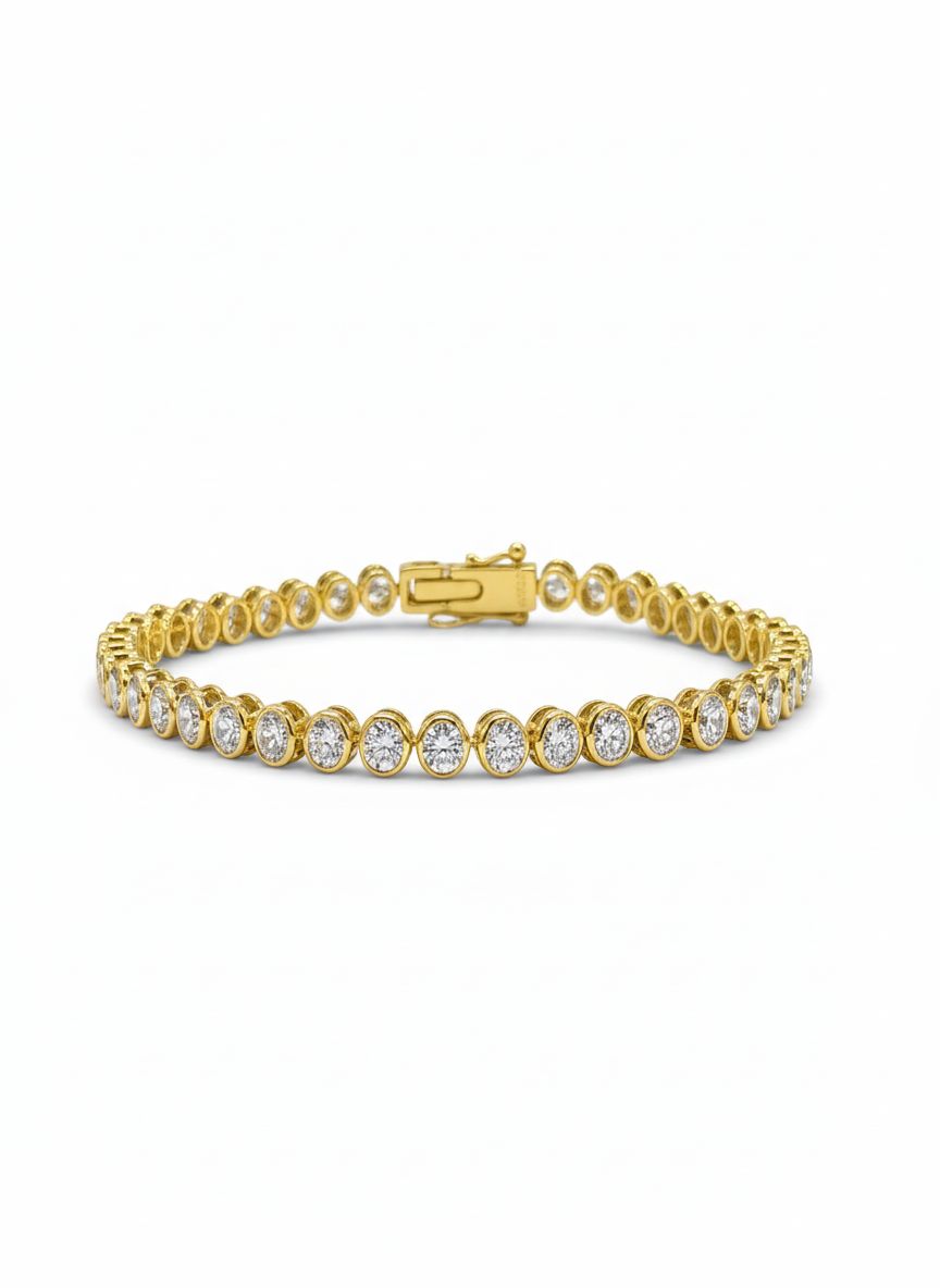 Side view of Solviera Vibe Round Lab Diamond Tennis Bracelet in 18K Yellow Gold - Fiona Diamonds
