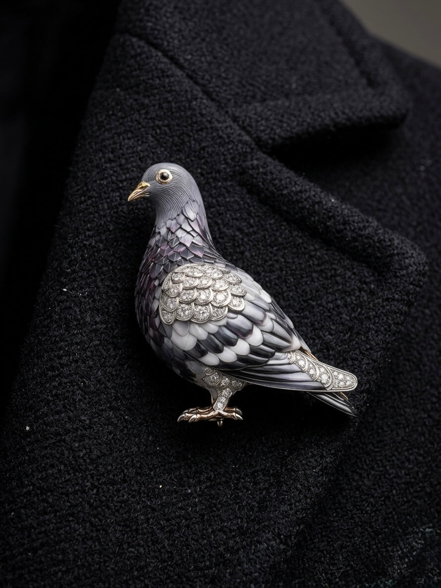 Pearl Pigeon Lab Diamond Brooch - Fiona Diamonds - Fiona Diamonds