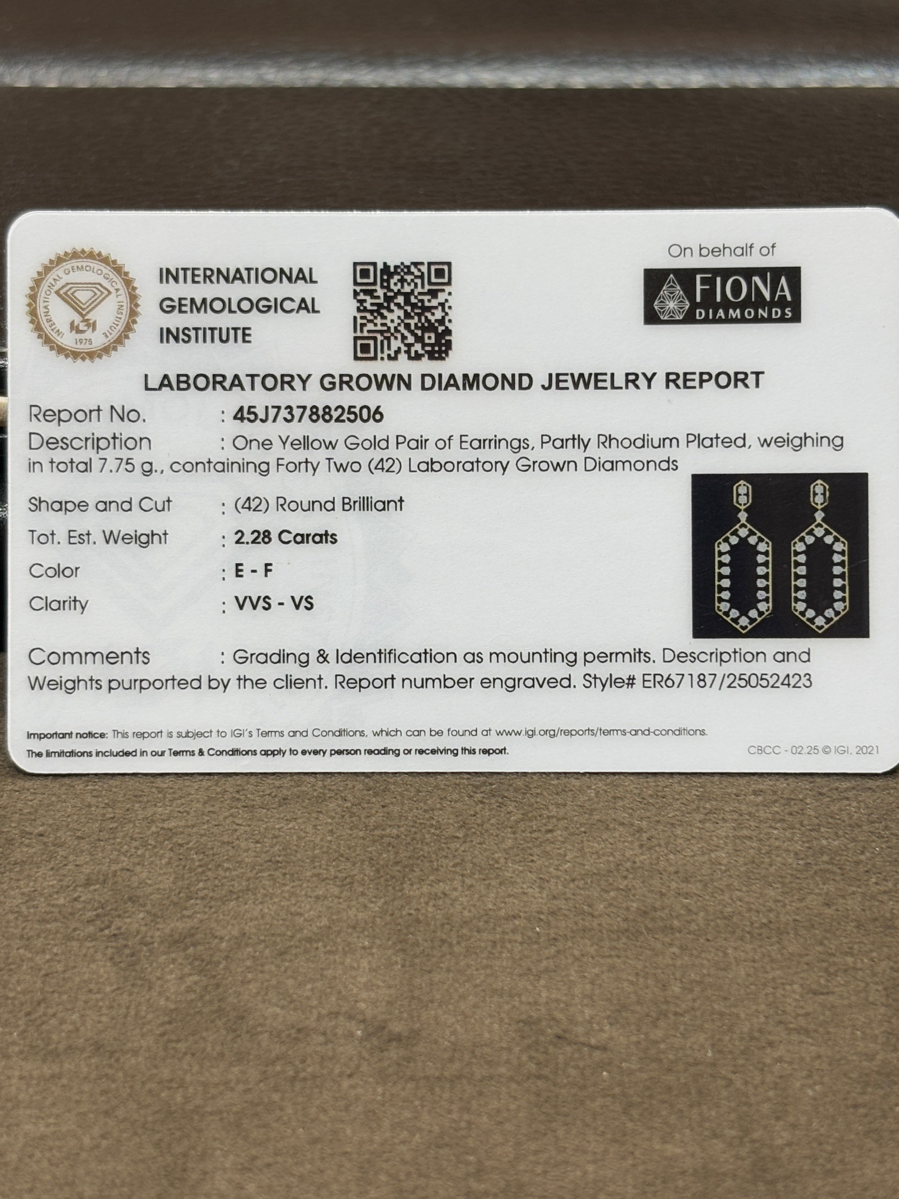 Top view of Oressa Field Round Lab Diamond Dangler Earrings in 18K Yellow Gold - Fiona Diamonds