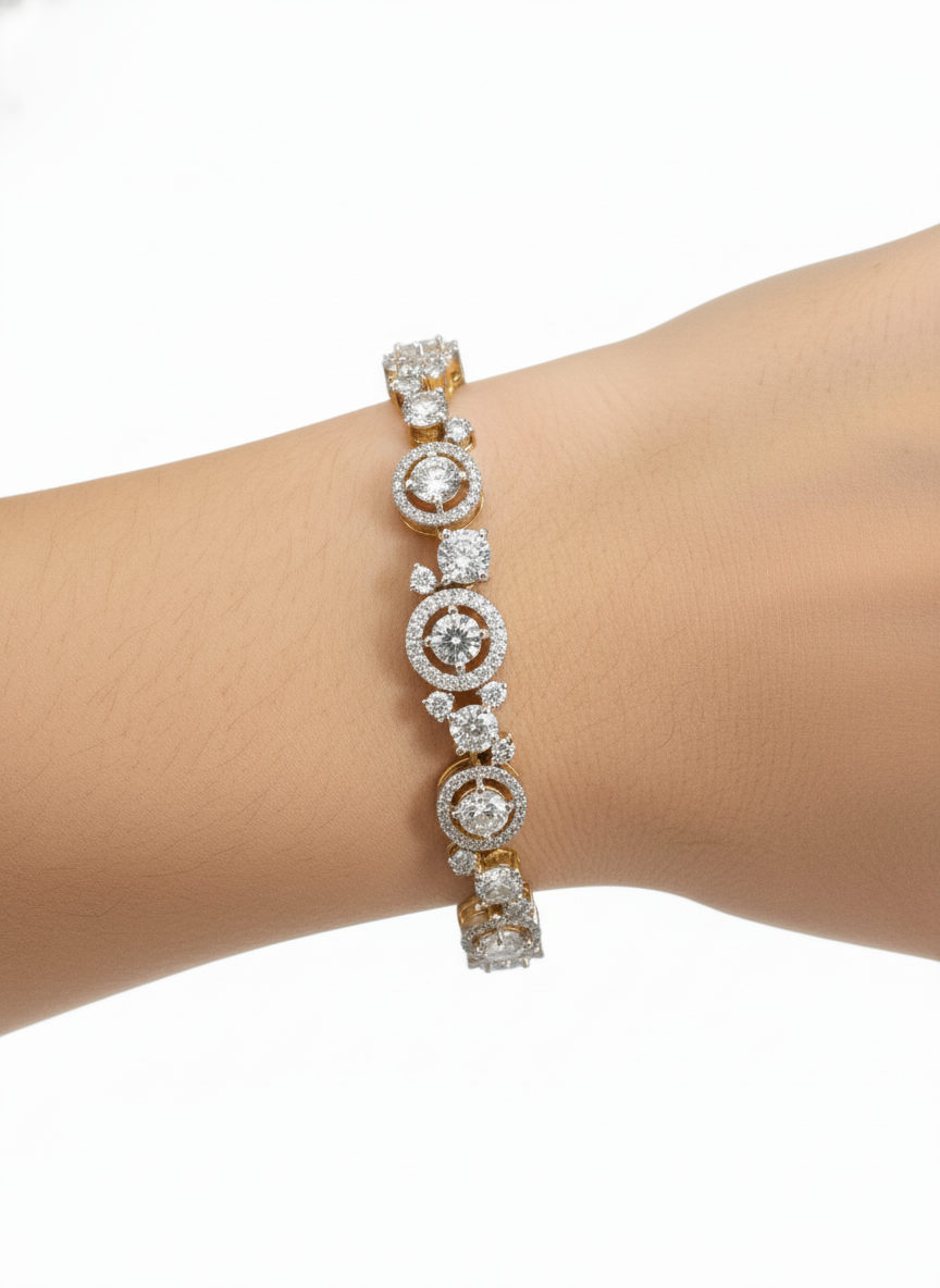 Close-up of Tide Wrap Lab Diamond bracelet in 18K Rose Gold  Fiona Diamonds