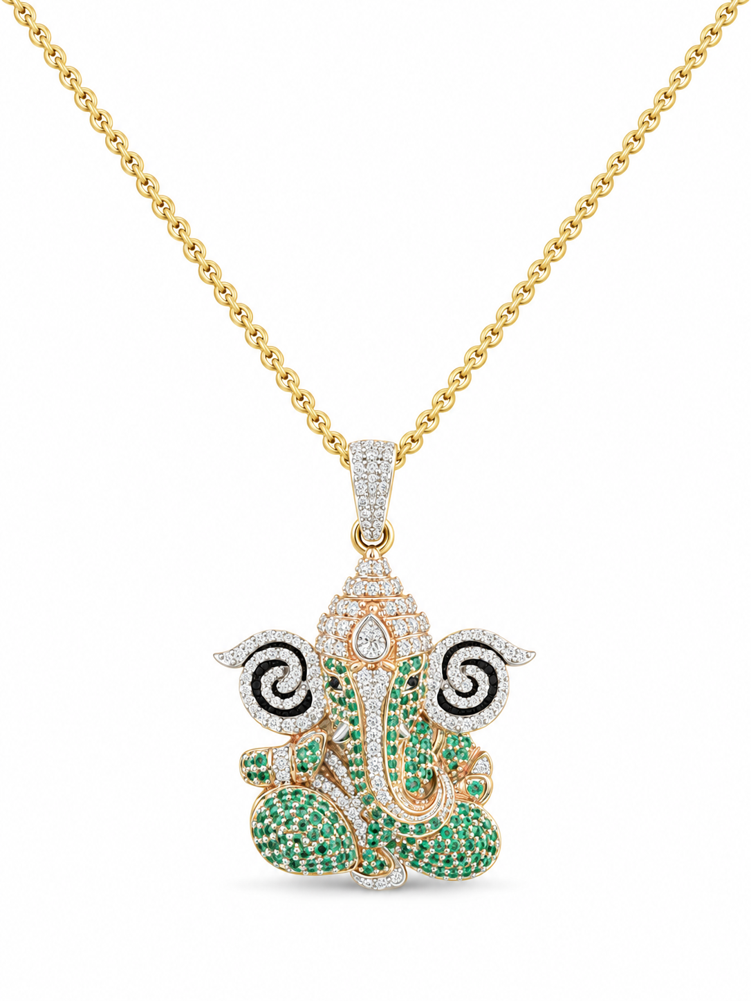 Emerald Vakratunda Lab Diamond Pendant