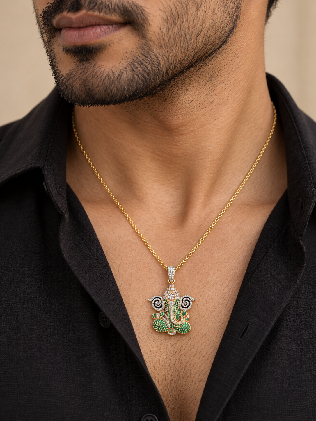 Emerald Vakratunda Lab Diamond Pendant
