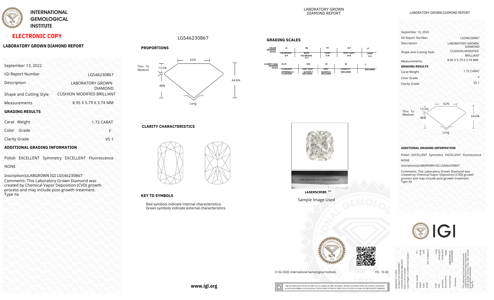 Radiant 1.7ct F-VS1 Loose Lab Grown Diamond Solitaire - Fiona Diamonds - Fiona Diamonds