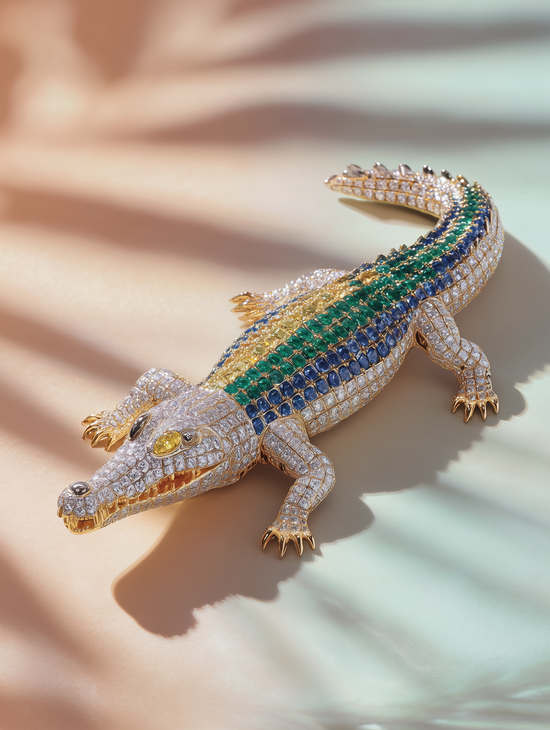 Imperial Crocodile Lab Diamond Brooch - Fiona Diamonds - Fiona Diamonds