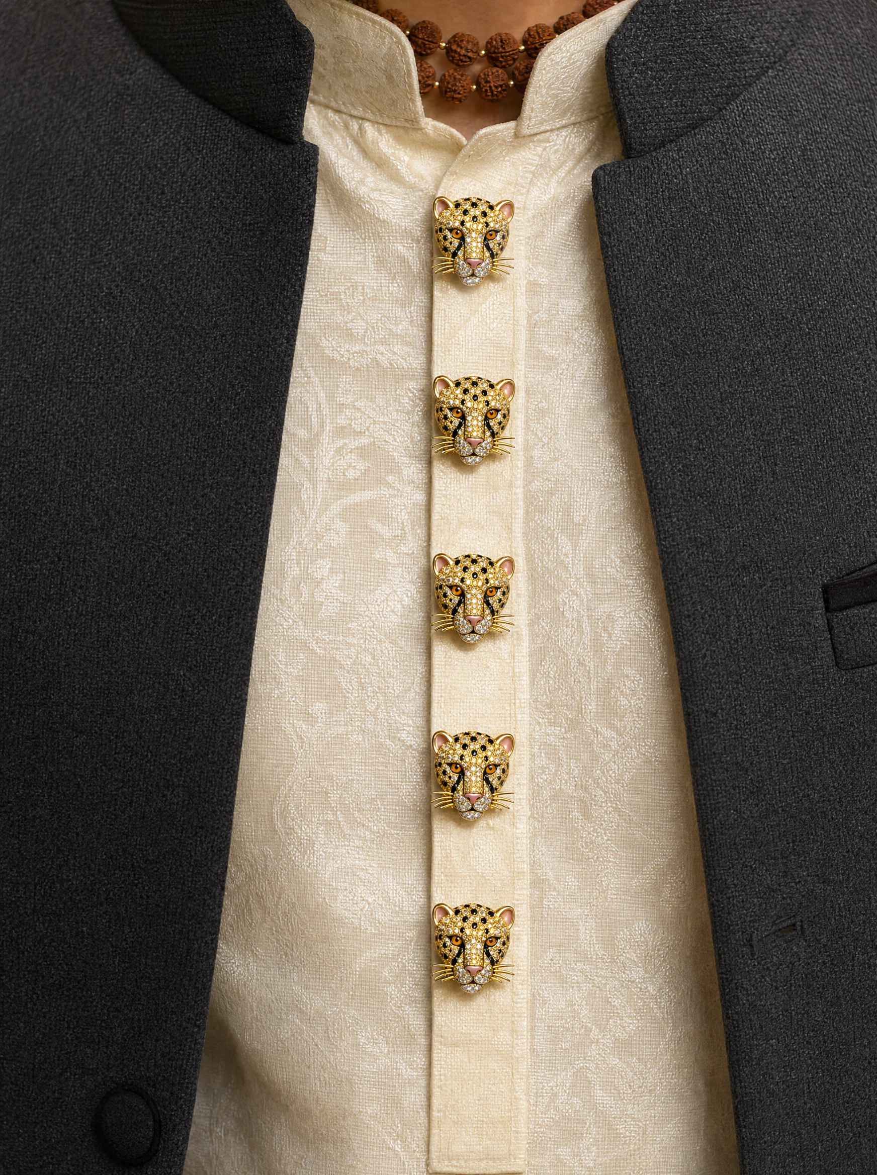 Buy Golden Leopard Crest Lab Diamond Buttons | Fiona Diamonds