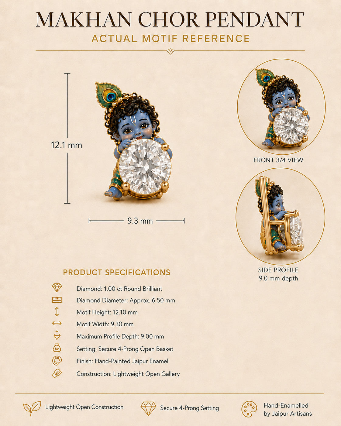 Makhan Chor Bal Gopal - Krishna Lab Diamond Pendant