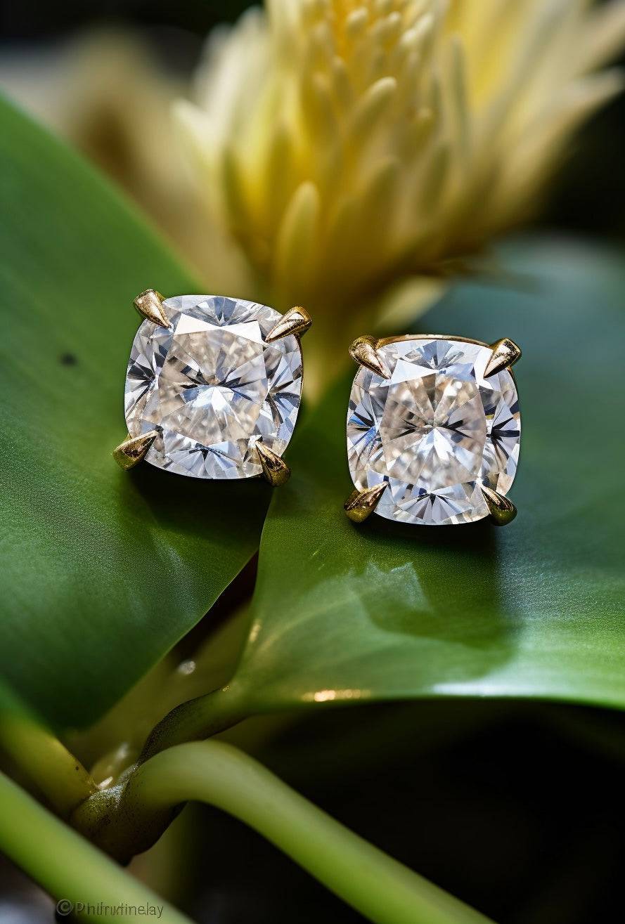 Abstracto 3ct Cushion Solitaire Lab Diamond Earrings - Fiona Diamonds - Fiona Diamonds