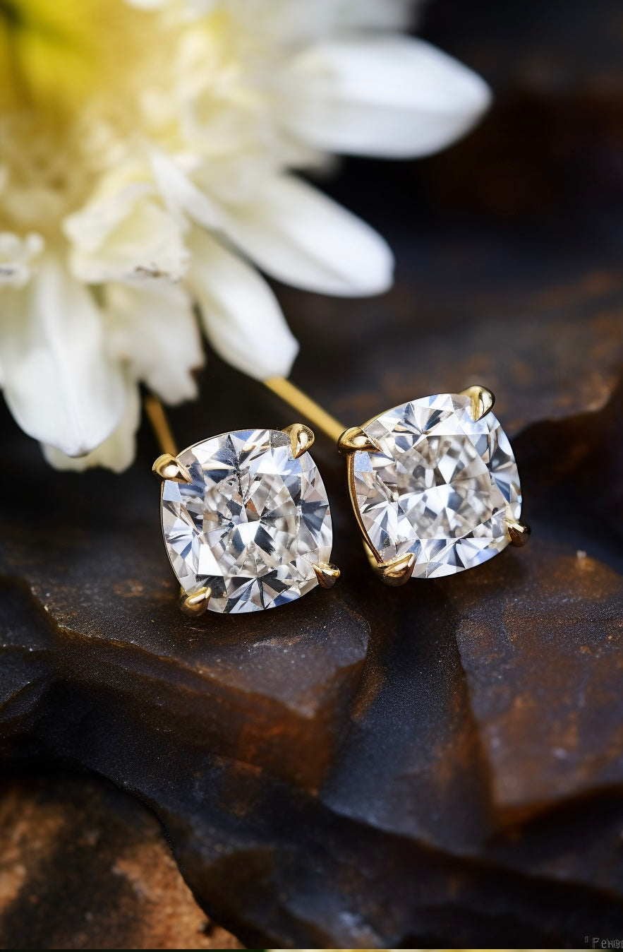 Abstracto 2ct Cushion Solitaire Lab Diamond Earrings - Fiona Diamonds - Fiona Diamonds