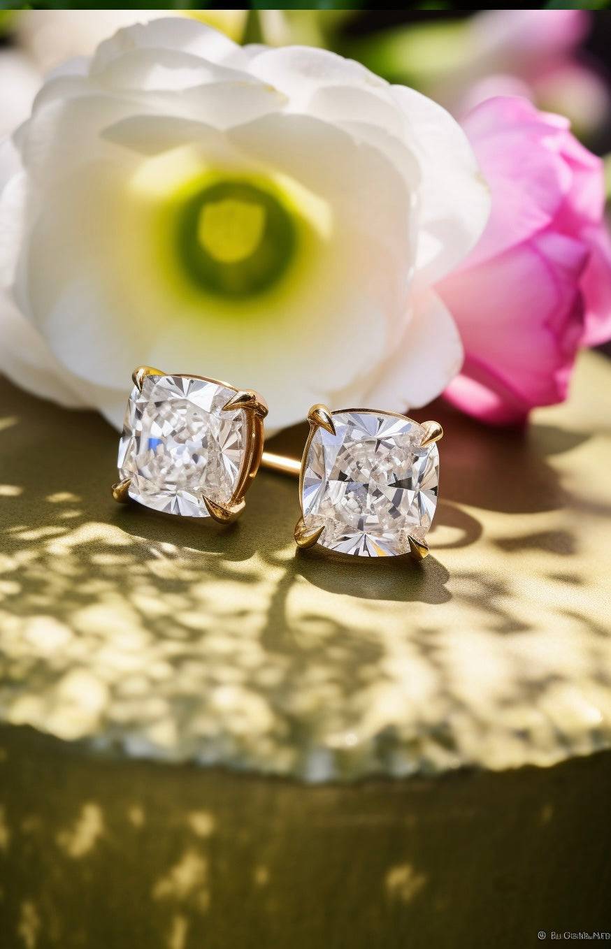 Abstracto 1.5ct Cushion Solitaire Lab Diamond Earrings - Fiona Diamonds - Fiona Diamonds