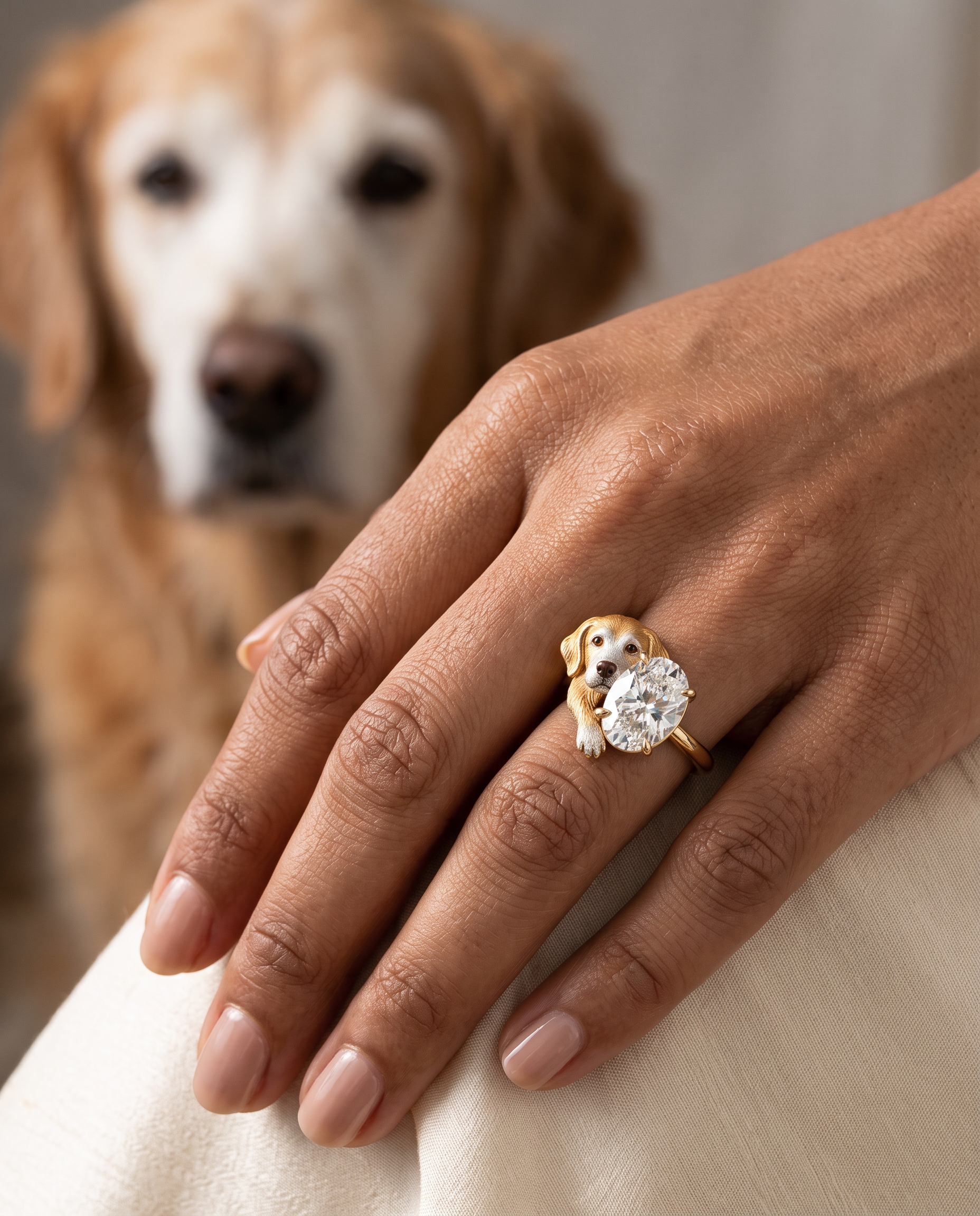 Golden Snuggle Lab Diamond Ring