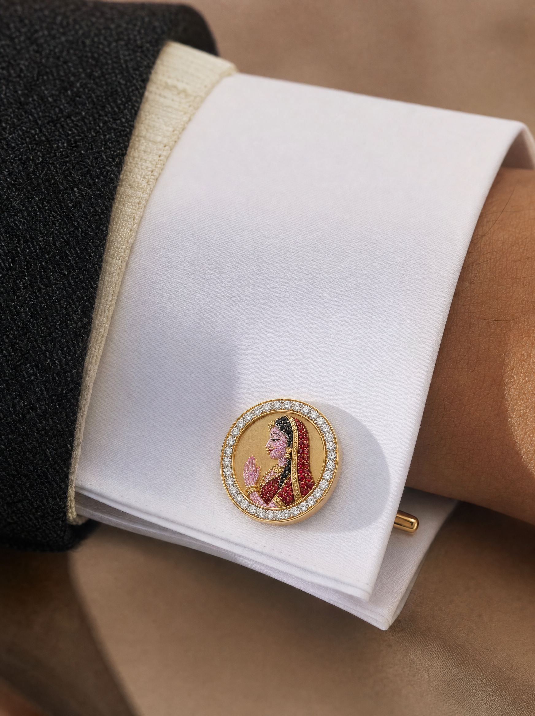 Buy Radha Portrait Lab Diamond Cufflink | Fiona Diamonds