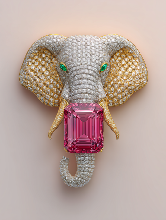 Regal Elephant Lab Diamond Brooch - Fiona Diamonds - Fiona Diamonds