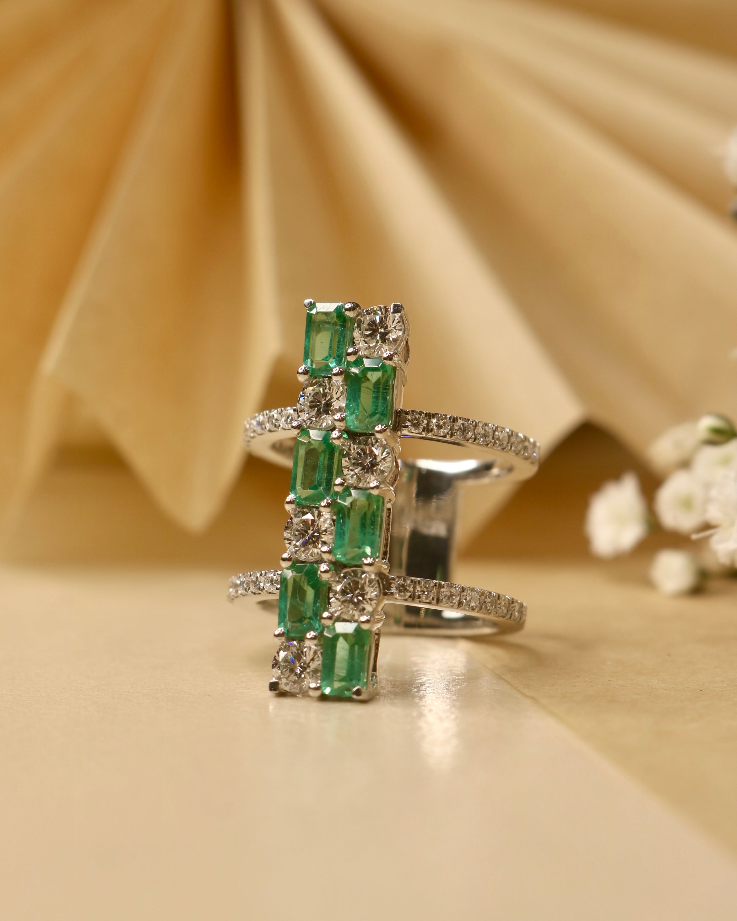 Top view of Brylithia Round Lab Diamond Cocktail Ring in 14K White Gold - Fiona Diamonds