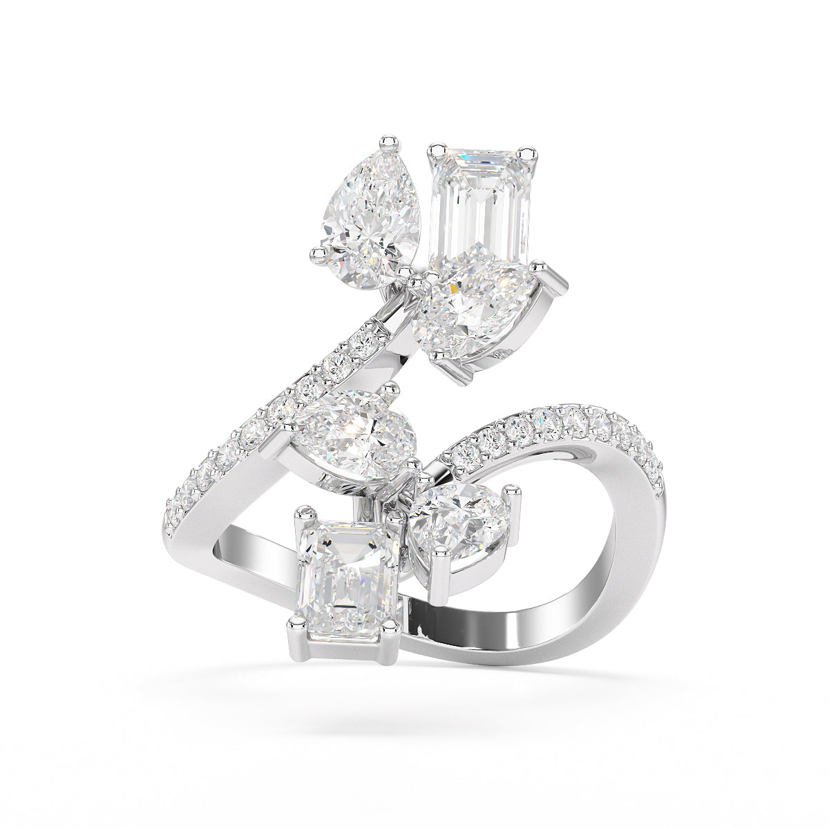 Side view of Emerald & Pear Lab Diamond Designer Ring in 14K Rose Gold - Fiona Diamonds