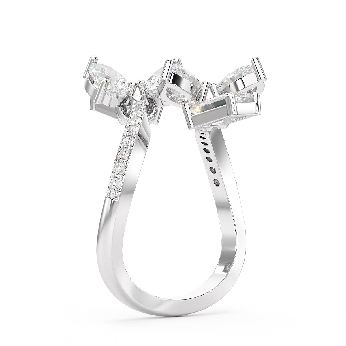 Emerald & Pear Lab Diamond Designer Ring in 14K Rose Gold - Fiona Diamonds