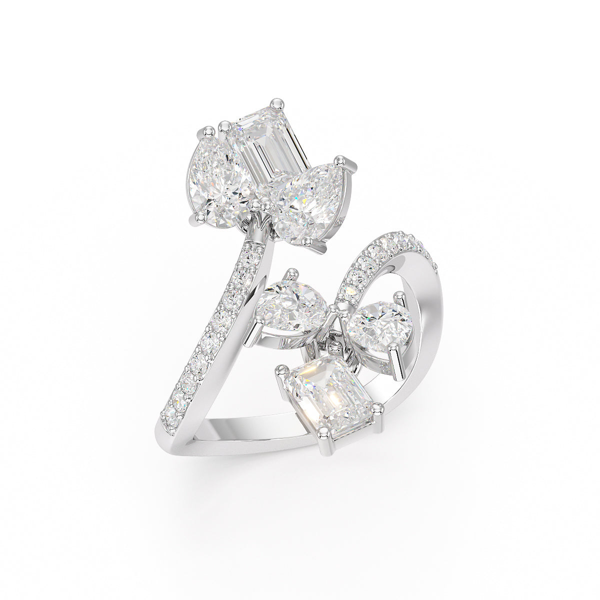 Fiona Diamonds Emerald & Pear Lab Diamond Designer Ring in 14K Rose Gold on hand
