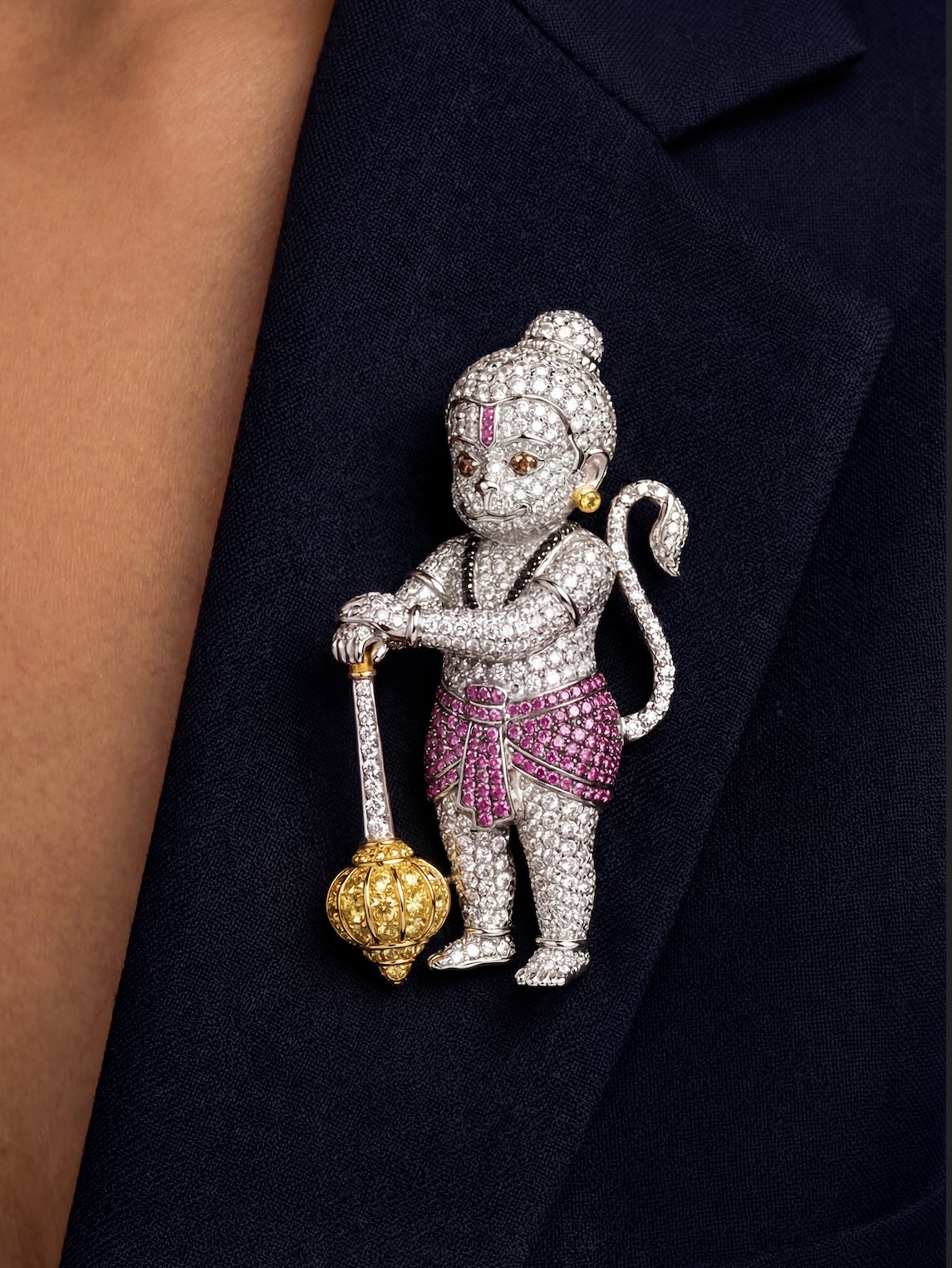 Hanuman The Warrior The Sapphire Lab Diamond Brooch - Fiona Diamonds - Fiona Diamonds