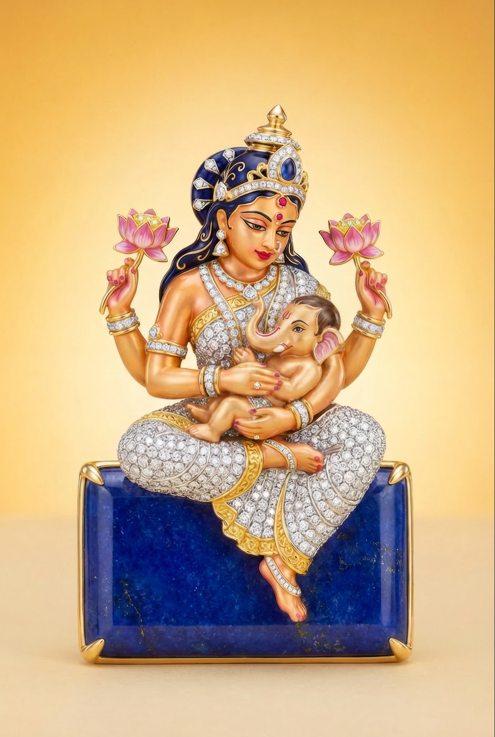 Mata & Ganesha The Lapis The Sapphire Lab Diamond Brooch - Fiona Diamonds - Fiona Diamonds