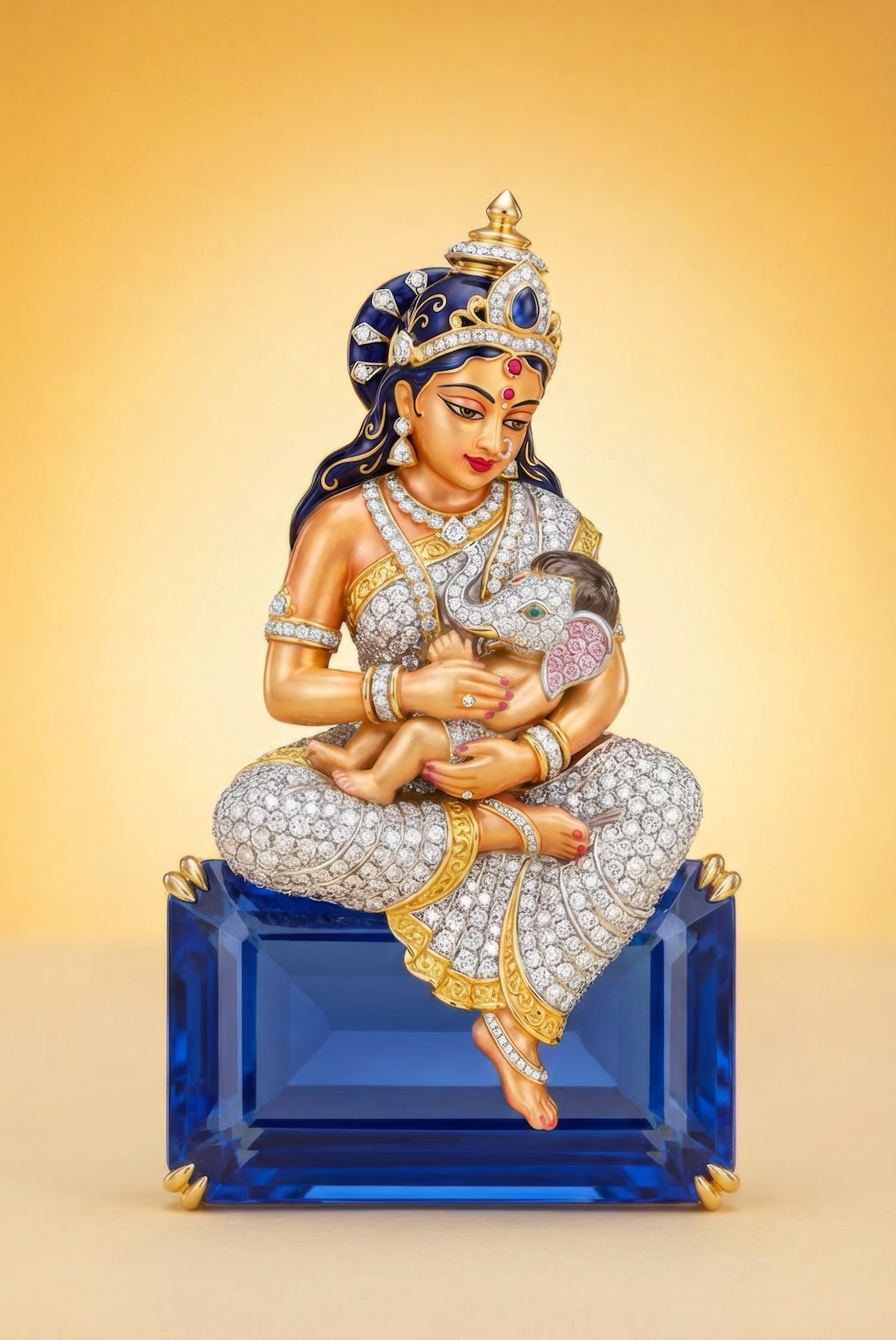 Mata & Ganesha The Sapphire Lab Diamond Brooch - Fiona Diamonds - Fiona Diamonds