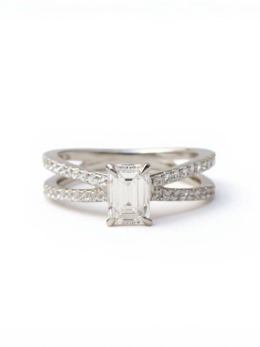 81 Pointer Round Lab Diamond Side Stone Solitaire Ring in 18K White Gold by Fiona Diamonds