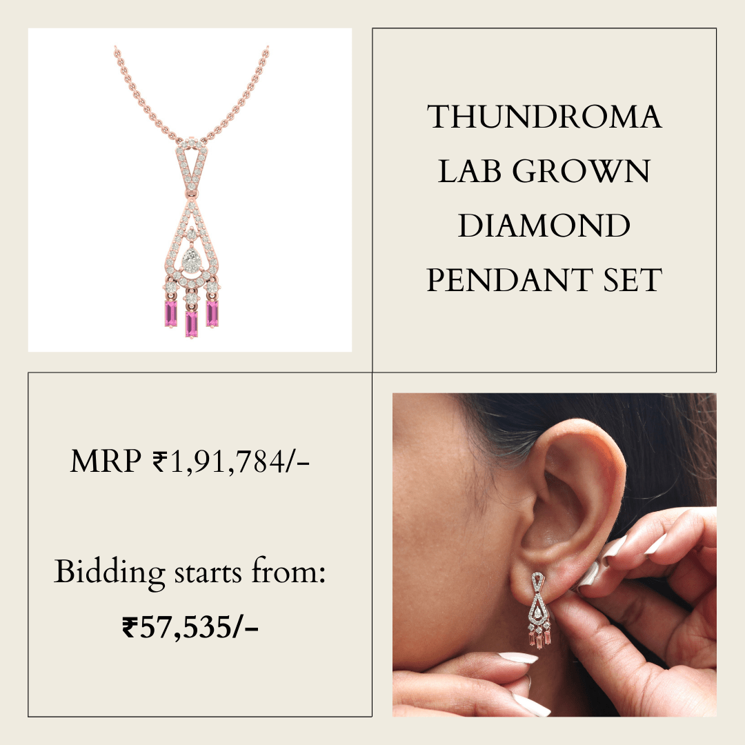 Thundroma Lab Diamond Pendant Earrings Set - Fiona Diamonds - Fiona Diamonds