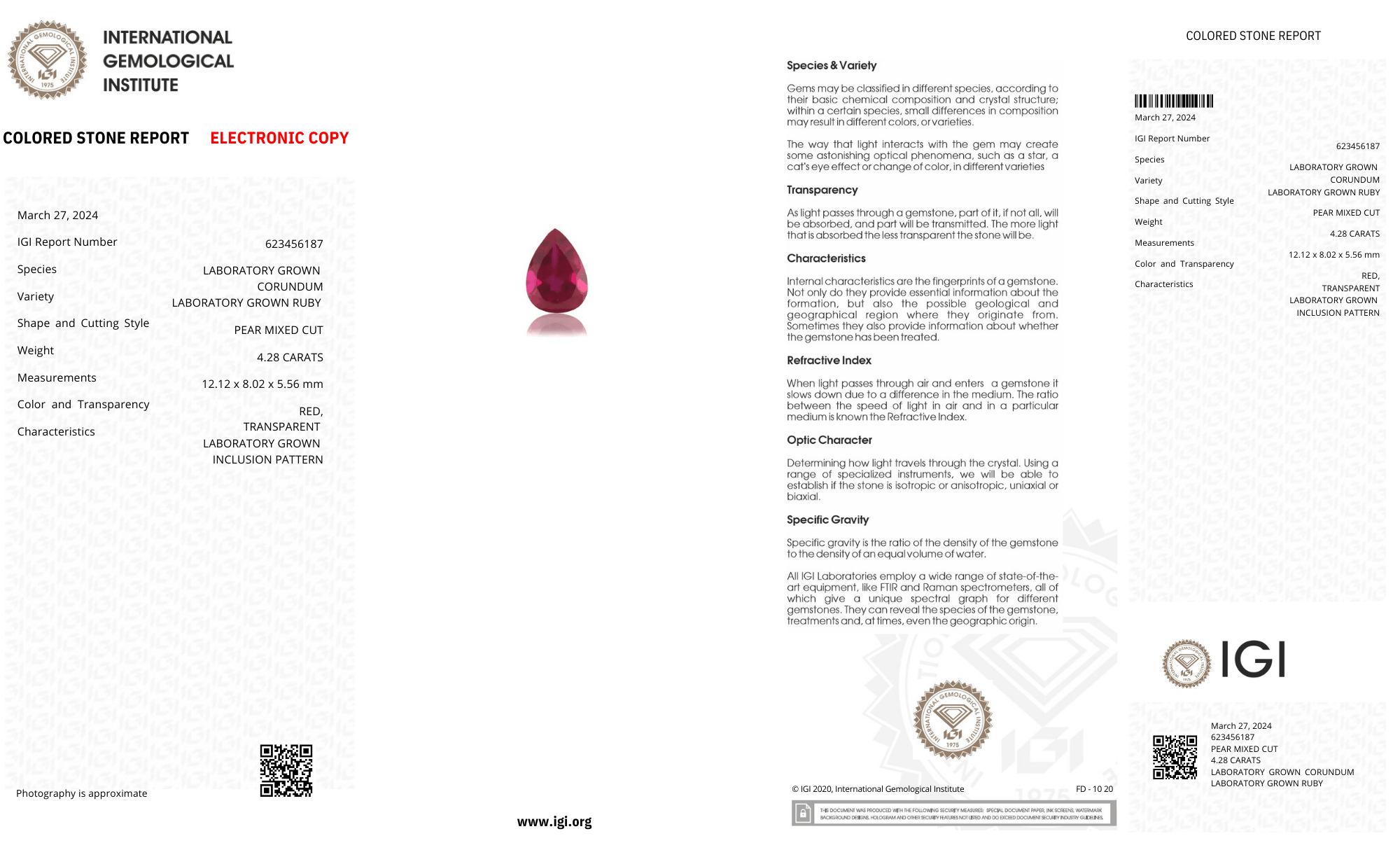 Lab Grown ruby pear Shape 4.28ct | Exquisite Gemstones - Fiona Diamonds - Fiona Diamonds